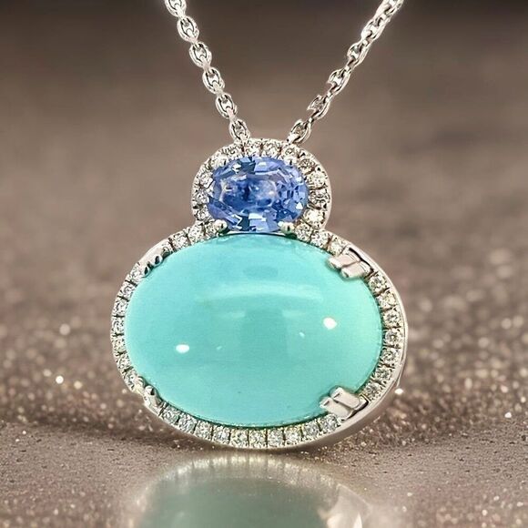 Turquoise Sapphire Diamond Necklace 17" 14k 19.03 TCW Certified $6,950 311694 - Picture 1 of 15
